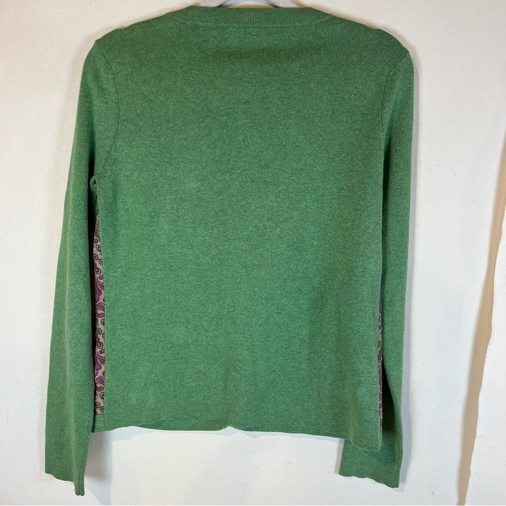 Saks Fifth Avenue Classic Green Cotton‎ and Purple Silk Blend Cardigan Sweater M - Picture 3 of 13